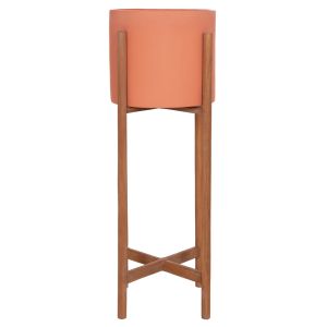 Flower pot Rentil HM4684.08L fiber cement in terracotta color - teak base Φ27X66HCM