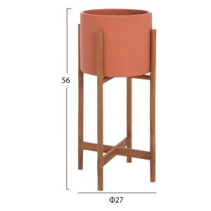 Flower pot Rentil HM4684.08S fiber cement in terracotta color - teak base Φ27X56HCM