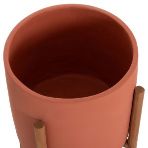 Flower pot Rentil HM4684.08S fiber cement in terracotta color - teak base Φ27X56HCM