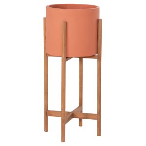 Flower pot Rentil HM4684.08S fiber cement in terracotta color - teak base Φ27X56HCM