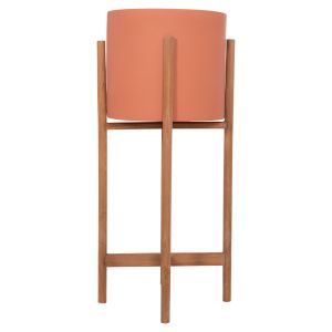 Flower pot Rentil HM4684.08S fiber cement in terracotta color - teak base Φ27X56HCM