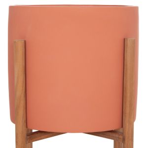 Flower pot Rentil HM4684.08S fiber cement in terracotta color - teak base Φ27X56HCM