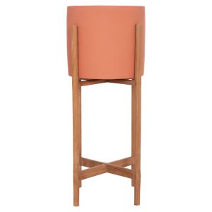 Flower pot Rentil HM4684.08S fiber cement in terracotta color - teak base Φ27X56HCM