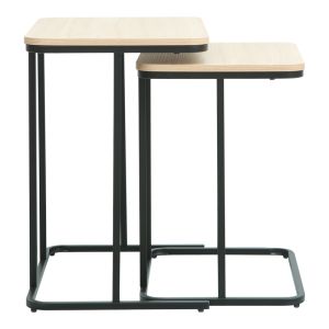 Сет 2 помощни маси Dunest в естествен нюанс - черни метални крака 54x40x60см