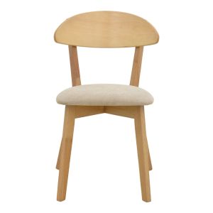 Canon chair made of rubber wood in natural color with gray-beige fabric 43x43x79.5cm