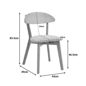 Canon chair made of rubber wood in natural color with gray-beige fabric 43x43x79.5cm
