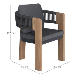 Dining chair Baron SM6482.10 heat-transferred aluminum - rope and olefin fabric in gray 59X59X73.5W