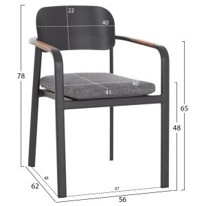 DINING CHAIR ELARA HM6414.01 GREY ALUMINUM-OLEFIN FABRIC - TEAK WOOD 56X62X78CM.