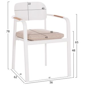 DINING CHAIR ELARA HM6414.02 WHITE ALUMINUM-BEIGE OLEFIN FABRIC-TEAK WOOD 56X62X78CM.