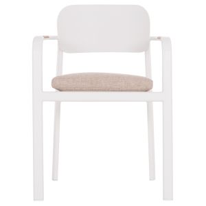 DINING CHAIR ELARA HM6414.02 WHITE ALUMINUM-BEIGE OLEFIN FABRIC-TEAK WOOD 56X62X78CM.
