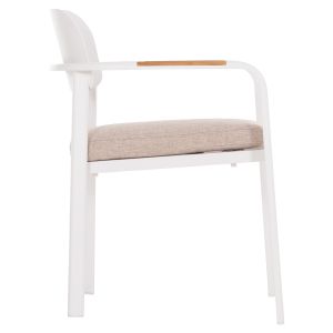 DINING CHAIR ELARA HM6414.02 WHITE ALUMINUM-BEIGE OLEFIN FABRIC-TEAK WOOD 56X62X78CM.