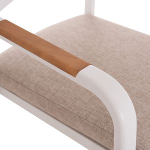 DINING CHAIR ELARA HM6414.02 WHITE ALUMINUM-BEIGE OLEFIN FABRIC-TEAK WOOD 56X62X78CM.