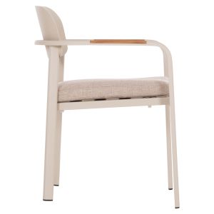DINING CHAIR ELARA HM6414.05 BEIGE ALUMINUM-OLEFIN FABRIC - TEAK WOOD 56X62X78CM.