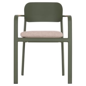 DINING CHAIR ELARA HM6414.06 GREEN ALUMINUM-BEIGE OLEFIN FABRIC - TEAK WOOD 56X62X78CM.