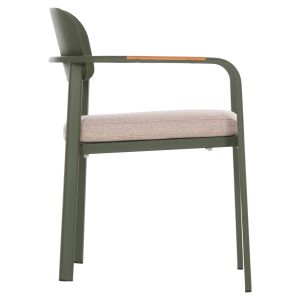 DINING CHAIR ELARA HM6414.06 GREEN ALUMINUM-BEIGE OLEFIN FABRIC - TEAK WOOD 56X62X78CM.