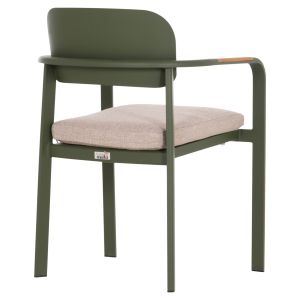 DINING CHAIR ELARA HM6414.06 GREEN ALUMINUM-BEIGE OLEFIN FABRIC - TEAK WOOD 56X62X78CM.