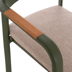 DINING CHAIR ELARA HM6414.06 GREEN ALUMINUM-BEIGE OLEFIN FABRIC - TEAK WOOD 56X62X78CM.