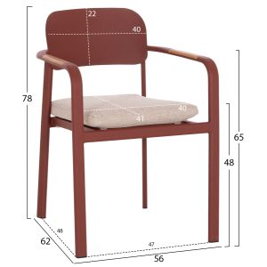 DINING CHAIR ELARA HM6414.07 RED ALUMINUM-BEIGE OLEFIN FABRIC-TEAK WOOD 56X62X78CM.