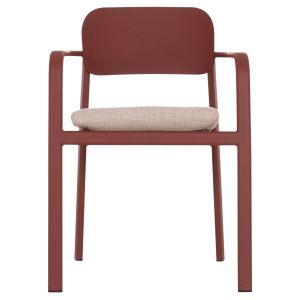 DINING CHAIR ELARA HM6414.07 RED ALUMINUM-BEIGE OLEFIN FABRIC-TEAK WOOD 56X62X78CM.