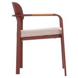 DINING CHAIR ELARA HM6414.07 RED ALUMINUM-BEIGE OLEFIN FABRIC-TEAK WOOD 56X62X78CM.