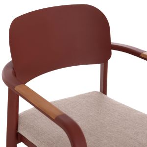 DINING CHAIR ELARA HM6414.07 RED ALUMINUM-BEIGE OLEFIN FABRIC-TEAK WOOD 56X62X78CM.