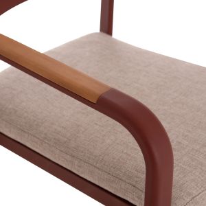 DINING CHAIR ELARA HM6414.07 RED ALUMINUM-BEIGE OLEFIN FABRIC-TEAK WOOD 56X62X78CM.