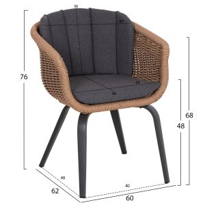 Dining chair Victus HM6559.01, made of aluminum and olefin in gray - woven, 60X62X76 cm high.