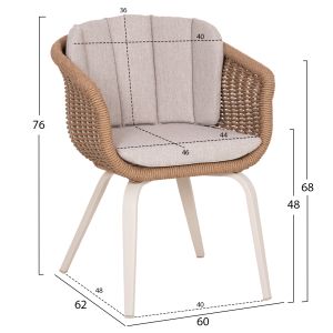 Victus HM6559.02 dining chair made of aluminum and olefin in beige -- twisted wicker 60X62X76HCM.