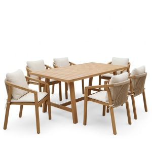 Трапезна маса Malibu 7 части, масивна акациева дървесина, 180x90x75 см