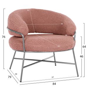 Фотьойл Trudi HM8639.32 с прашнорозов плат букле и сребърна метална рамка 84X79X76 см.