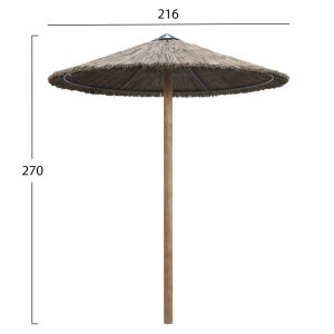 Чадър HM10744 стълб със сламен сяньор - боров дървен стълб и странична маса - подпорни греди Φ216X270H