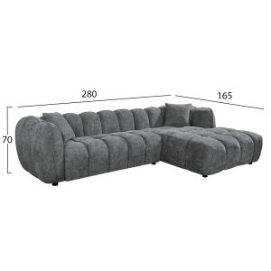 Ъглов диван (десен) Lykke HM3326.01R сив плат 280X89-165X70ВСМ.