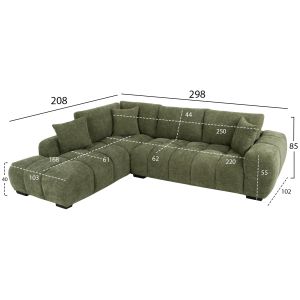 ЪГЛОВ ДИВАН (ЛЯВ) COVEN HM3266.14L ЗЕЛЕН ПЛАТ 298X102-208X85ВСМ.