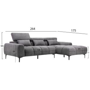 ЪГЛОВ ДИВАН ДЕСЕН DIVYA HM3267.12R СИВ ПЛАТ 264X175X99ВСМ.