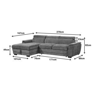 Ъглов разтегателен диван Dreamora с място за съхранение, бежов, плат, 270x167x82см