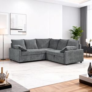 Ъглов разтегателен диван Lounivo антрацит плат 215x215x84см