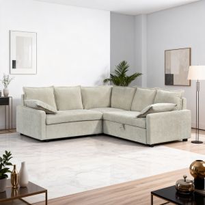Ъглов разтегателен диван Lounivo бежов плат 215x215x84см