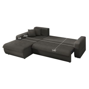 Ъглов разтегателен диван ляв Kanso HM3338.01L сив плат 244X188X80 см.