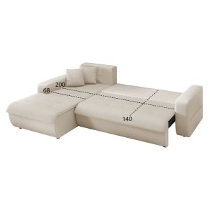 Ъглов разтегателен диван ляв Kanso HM3338.03L бежов плат 244X188X80 см.