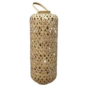 Бамбуков плетен фенер естествено кафяв цилиндричен с дръжка и стъкло за свещ - Φ27X73CM 8/KIB
