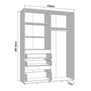 Гардероб Arderin 4K3F1O H207 артисан дъб-бял 155X52X208СМ