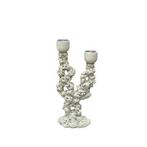 Decorative candlestick X2 cream polyester, embossed coral - 10X6X24CM 48/KIB