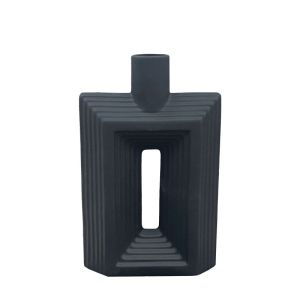 Декоративна керамична ваза черна - правоъгълни стъпала с отвори - 18.5X7X31CM 30/KIB