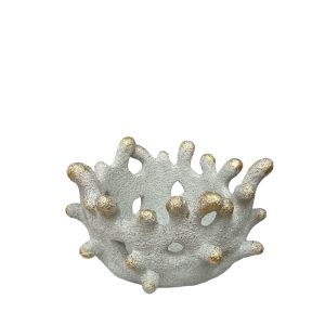 Decorative bowl cream/gold polyester, embossed-perforated coral - Φ21X13.5CM 24/KIB