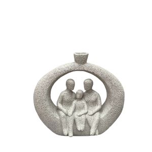 Decorative polyresin cream statuette - seated family - stone texture - 21X10X19CM 24/KIB