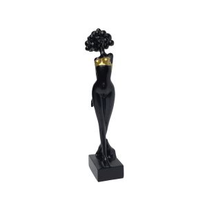 Decorative polyresin statuette black/gold girl standing with pompom hair - 8X6X31CM 24/KIB