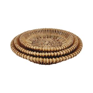 Decorative plates set of 3 with woven straw brown round - L:Φ41X8, M:Φ36X7, S:Φ31X6CM 12BOXES