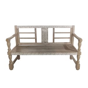 Wooden decorative bench cream, aged style, semi-woven - 130X44X84CM 1/BOX