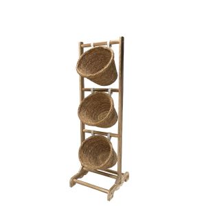 Wooden stand natural brown with 3 wicker baskets - 35X32X105CM (basket 28X24X23CM) 6/KIB