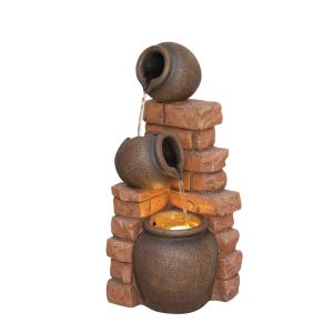 Interior decorative terracotta fountain with light, bricks and 3 pitchers - 27X27X66CM 1/BOX